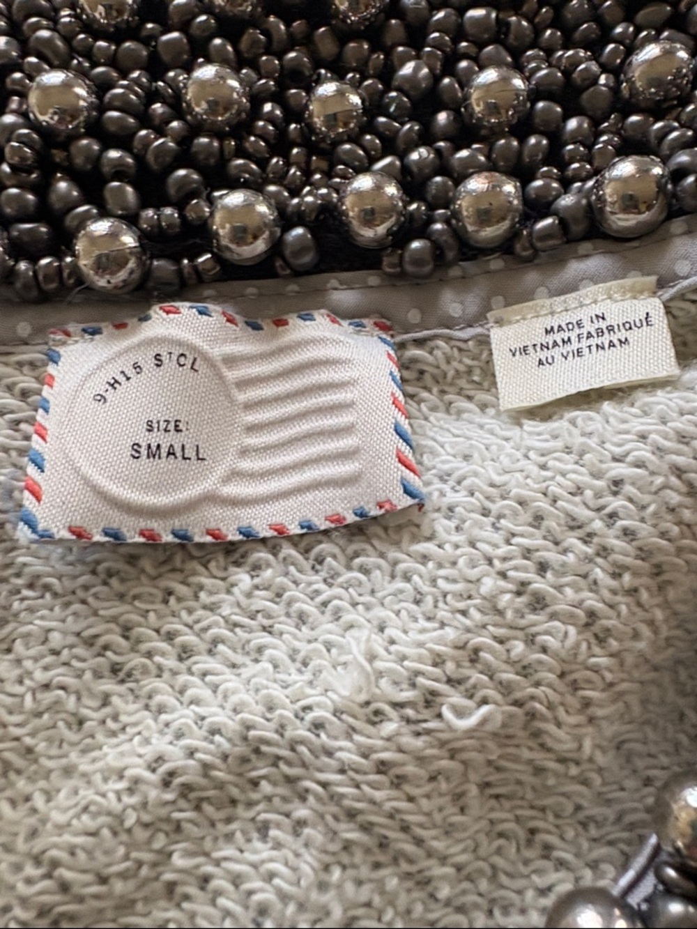 Anthropologie Gray Long-Sleeve Top with Beaded Peter Pan Collar - Picture 2 of 3